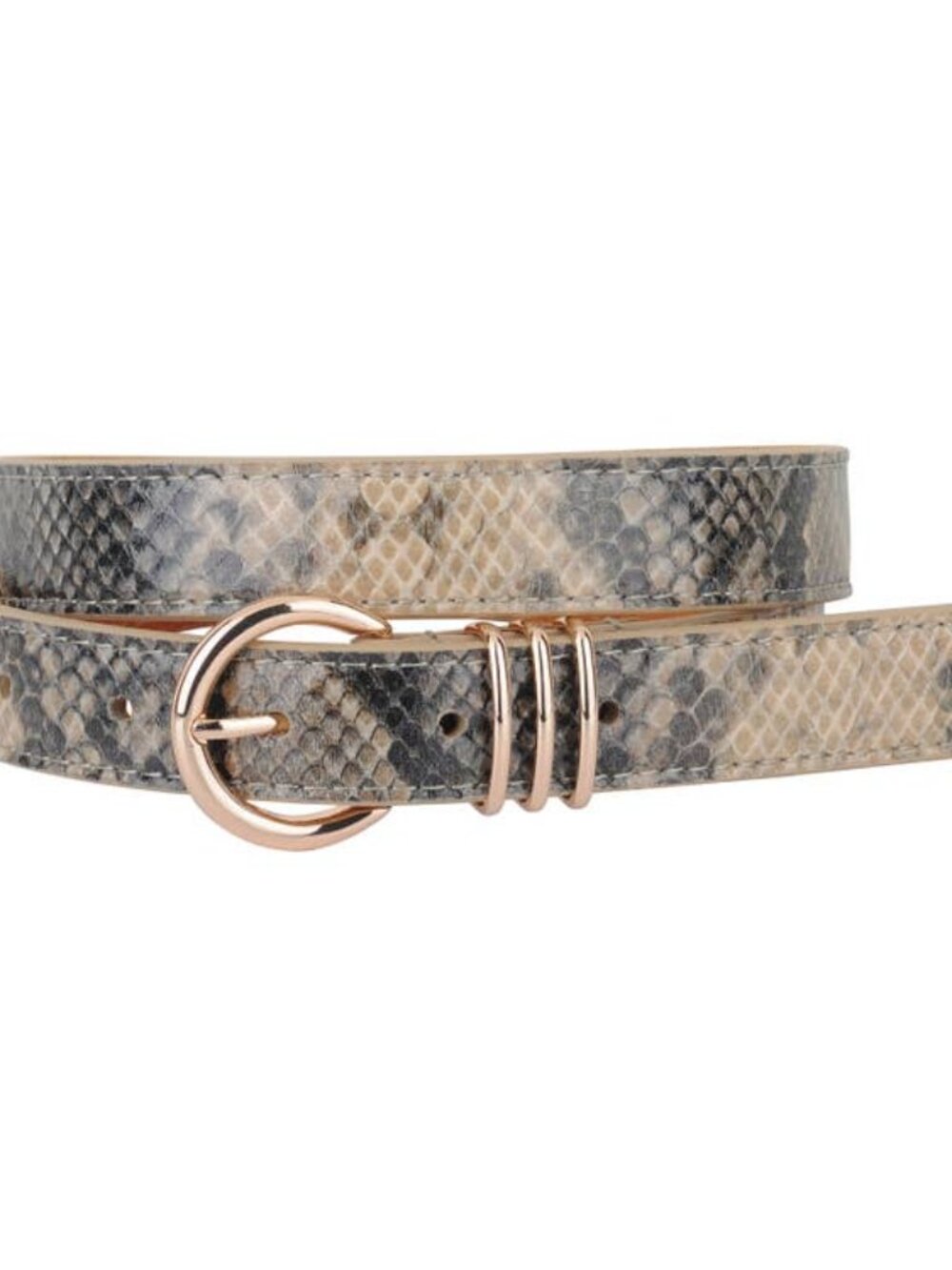 Womens Skinny Snake Gray Print Leather Belt